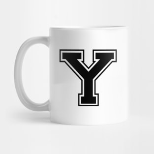 Initial Letter Y - Varsity Style Design - Black text Mug